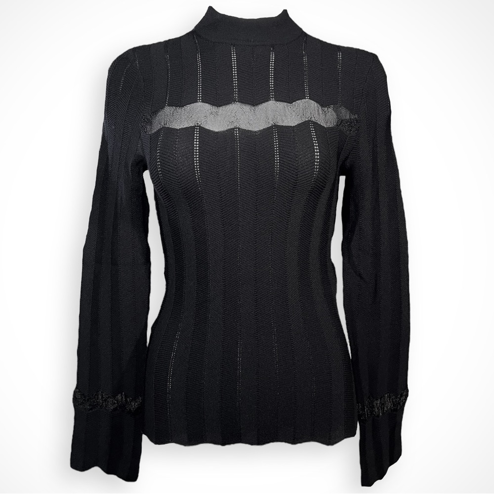 Tom Ford Black Mock Neck Scalloped Edge Knitted Sweater Top - Size XS AUTHENTIC
